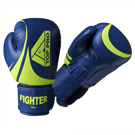 Top Pro Fighter Gloves Blue & Volt Yellow 16oz